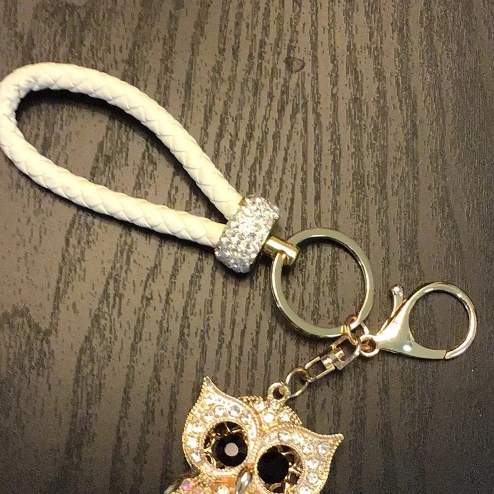 Gold and White Owl Key‎ Holder with Rhinestone Accents
